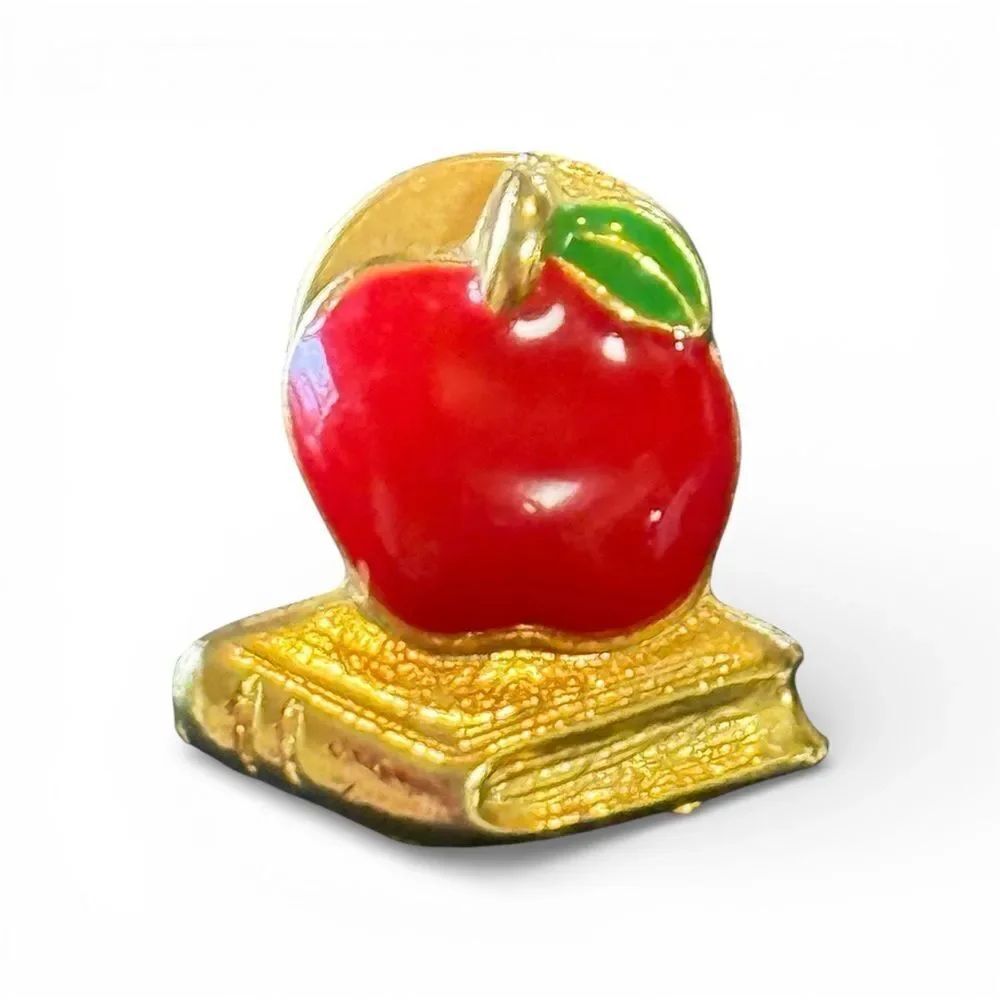 Vintage Teacher Appreciation Lapel Tac Pin Apple & Books Student Red Gold Green